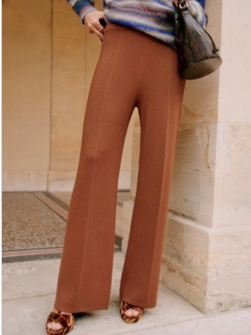 Sezane wool Mathew pull-on pants in hazelnut brown size M